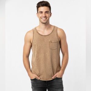 NEW Men’s Little Bipsy Tan Acid Wash Pocket Tank Top Size Small 100% Cotton